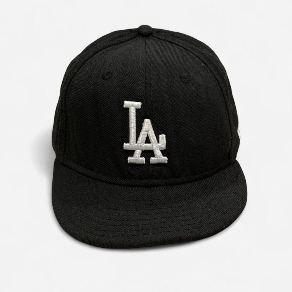 New Era 59FIFTY Los Angeles Dodgers Fitted Hat Black White MLB Size 7 1/2